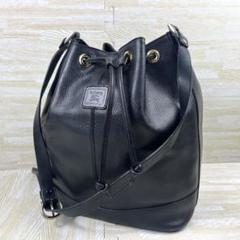 BURBERRY ブラック 巾着型ショルダーバッグ ☆美品☆バーバリー ショルダーバック 巾着 シボレザー ブラック