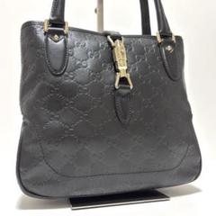 302✨極美品✨グッチ トートバッグ ニュージャッキー シマレザー GG柄 黒