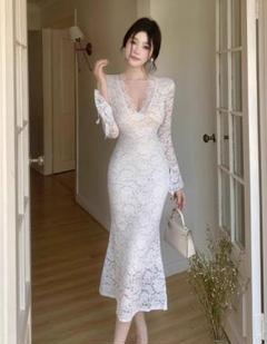 Vネック❤️花柄❤️キャバドレス❤️レース❤️長袖❤️パーティー