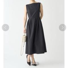 CELFORDランダムタックフィット＆フレアワンピース黒ロングスカートオフィス