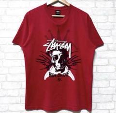 90s Stussy スカルデザイン Tシャツ 赤 オンライン ショッピングスポーツ - 90s Stussy スカルデザイン