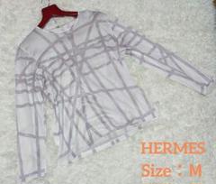 HERMES エルメス　カットソー　長袖Tシャツ　リボン柄　M イタリア製 HERMES エルメス ボルデュック リボン柄 ロゴ カットソー 長袖 T