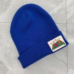 MEIニットビーニーブルー刺繍タグ付き フリーサイズ