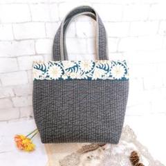 インド刺繍リボン×ヌビ　トートバッグ　グレー×グリーン