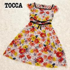 【美品】TOCCA トッカ　ノースリーブ　ひざ丈ワンピース ツイード風　レッド TOCCA - TOCCA(トッカ) ワンピース サイズ6 M レディース
