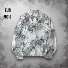 90s EUR プリーツ 総柄シャツ 花柄 ペイズリー シアーシャツ レトロ