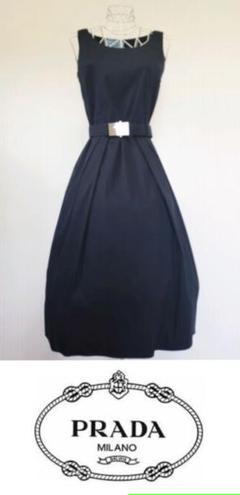 ☆PRADAプラダロゴベルト付ワンピースネイビー42☆