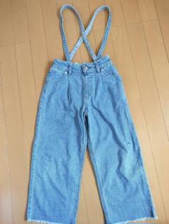 美品☆グローバルワーク　ライトブルーデニム サスペンダー付きワイドパンツ