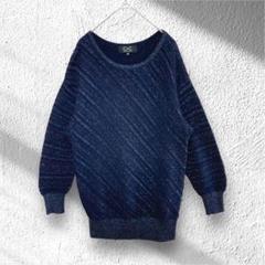 美品 クードシャンス【38】斜めストライプニット セーター ラメ きらきら 紺