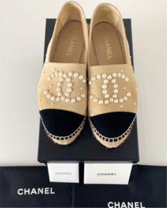 CHANEL パールココマーク エスパドリーユ ベージュ×ブラック 37サイズ