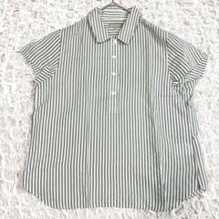 【シルク混】 マーガレットハウエル　半袖　シャツ　ストライプ　コットン　Mサイズ シルク混】 マーガレットハウエル 半袖 シャツ ストライプ