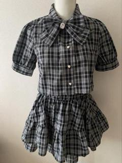 眞白ありす×しまむら ブラックチェック柄シャツ＆スカートセット M