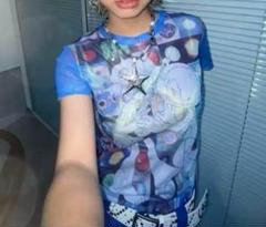 Hashtag DDD x Oliwa Dreamcore Illustration Circle Mesh Shirt