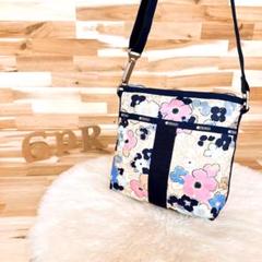 【レスポートサック】エッセンシャル フラワー花柄 ショルダーバッグ ベージュ×紺