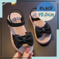 19cm 黒 ブラック キッズ サンダル リボン ビーチサンダル キラキラ女の子