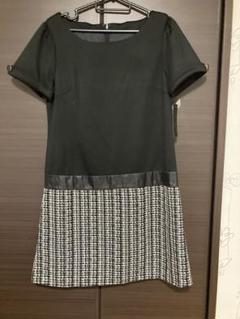 半袖ひざ丈ワンピース 黒/白 チェック柄11