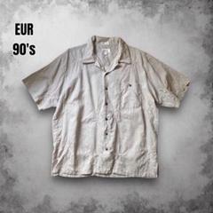 90s EUR リネン オープンカラーシャツ アロハ 刺繍 開襟 YMLA