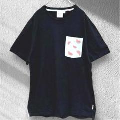 ディアローレル　半袖Tシャツ　胸ポケット　スイカ　綿混　伸縮　カジュアル　黒　L