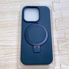 iPhone15 Pro ケース 丸型スタンド付 ワイヤレス充電 ブラック