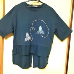 ブルー刺し子パッチワーク Tシャツ 半袖