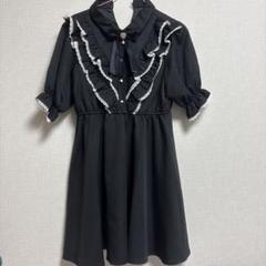 ROJITA ブローチ付きダブルフリルワンピース ブラック 半袖