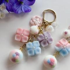 練り切り 和菓子 キーホルダー フェイクスイーツ ハンドメイド ミニチュア 花 和菓子詰め合わせキーホルダー 練り切り フェイクスイーツ