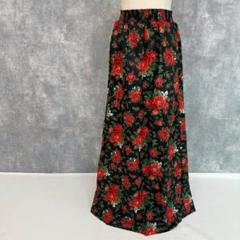 『4年保証』 USA製vintage M相当 古着 エレガント マキシ丈スカート 薔薇柄 スカート