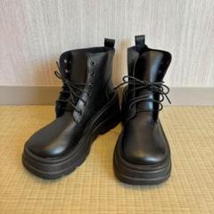 新品　レースアップショートブーツ　厚底ソール　美脚　脚長　24.0-24.5