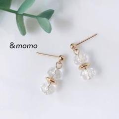 70 チェコガラスクリア×ゴールド　ハンドメイド　ピアス　イヤリング　小ぶり