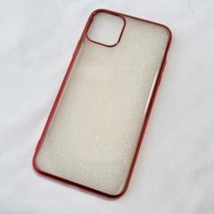 iPhone11 ProMax ケース クリア レッド 赤 TPU 衝撃吸収