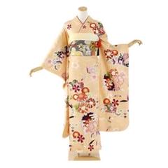 振袖 身長153-168cm 黄色正絹大小の桜や菊の花