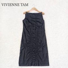 VIVIENNE TAM ノースリーブ刺繍入りワンピース【Ｓ】黒 ドレス 春夏