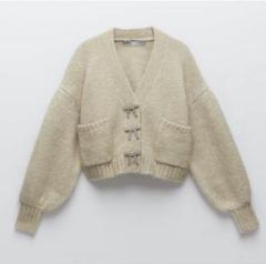 ZARA ニット カーディガン リボン コットン セーター アウター xl リボン M ZARA(ザラ) カーディガン(レディース) - 海外通販のBUYMA