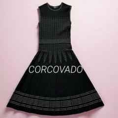 CORCOVADO 幾何学模様 半袖ワンピース M コルコバード　美品 美品✨CORCOVADO コルコバード プリーツワンピース ニット