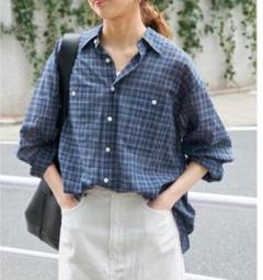 【Spick & Span】コットンボイルチェックシャツ　ブルー　美品 コットンボイルチェックルーズシャツ | スピック＆スパン(Spick