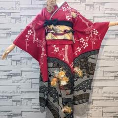 正絹振袖 絞り 駒刺繍 扇流水花文 金彩 振袖セット 振袖フル