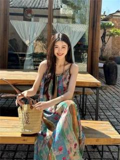 レディース花柄ロングワンピース可愛いフレンチフローラルドレス✨女子会デートに最適