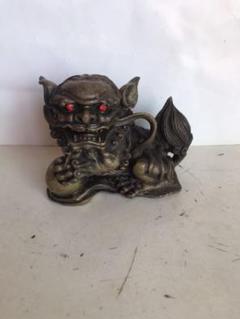獅子置物，真鍮製細工，鎮宅，辟邪，茶道具，書道具，重1030克