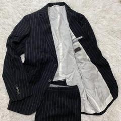【美品】ユニバーサルランゲージ　カシミヤ　セットアップ　ストライプ　ブラック　M