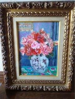 メルカリ  絵画　絵　額付 (黒) 油絵　F4-070302　花（ばら） メルカリ 絵画 絵 額付 (黒) 油絵 F4-070302 花（ばら）