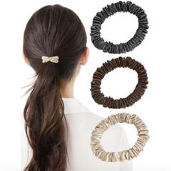 シルク ヘアゴム シュシュ 大人 天然シルク100％ 跡がつかないヘアゴム 3色