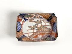 骨董　アンティーク　色絵　祥瑞　金襴手　双菊　瓢箪　向付　変形皿　2枚組 骨董 アンティーク 古伊万里 金襴手 窓絵 長方皿 変形皿 向付 菊