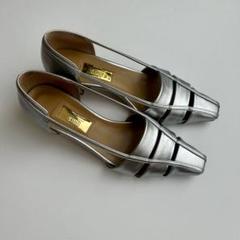 美品✨LE TALON ルタロン　ポインテッドトゥー　ローパンプス　シルバー 追加》5cmポインテッドチュールドットパンプス（パンプス）｜LE
