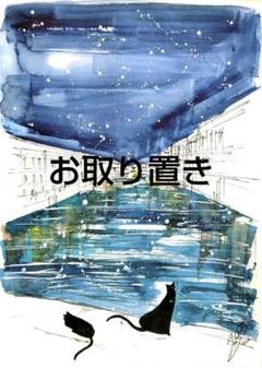 原画#3445 黒猫　星空　ベネチア　水彩画　ドローイング　インテリア　イタリア 原画#3445 黒猫 星空 ベネチア 水彩画 ドローイング インテリア