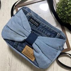 BIGリボン　ショルダーバッグ　デニムリメイク　ハンドメイド