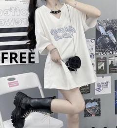 Ｔシャツ レディース 半袖 英字 プリント Vネック 原宿風 ゆったり　FREEのサムネイル