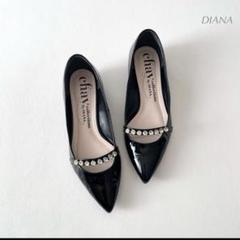 chay × DIANA ダイアナ ビジューフラットシューズ 黒 エナメル