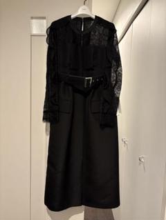 sacai ブラック レース長袖 ロングワンピース ベルト付き