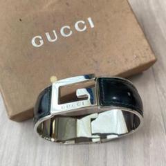 ◆GUCCI ヴィンテージ Gロゴ バングル レザー ブレス ブラック