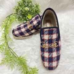 【GUCCI】ホースビット付き フラットフォーム エスパドリーユ 25 新作 ホースビット付き ローファー 厚底 レザー ラバーソール